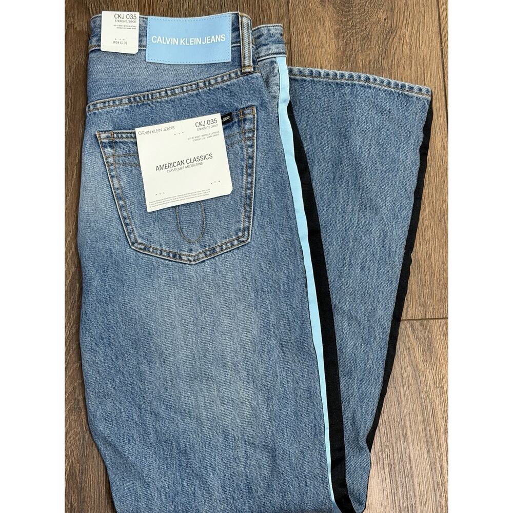 NEW Calvin Klein Men's SIDE Stripe American Classics Straight JEAN 34 X 32 NWT